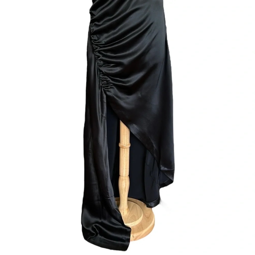 RETROFETE Sab Black Satin Maxi Dress Dark Romance Front Slit Glam Event, Size XL - Picture 6 of 16